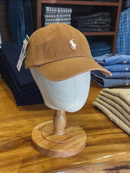 Boné Ralph Lauren Classic Marrom Canela Pony Branco