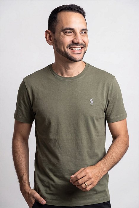 Camiseta Ralph Lauren Masculina Custom Slim Fit Verde Musgo Pony Verde Oliva