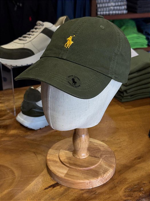 Boné Ralph Lauren Classic Verde Militar Pony Laranja