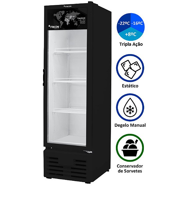 CONSERVADOR VERTICAL PORTA DE VIDRO VCET284, 284 LITROS, PRETO - 220V - FRICON