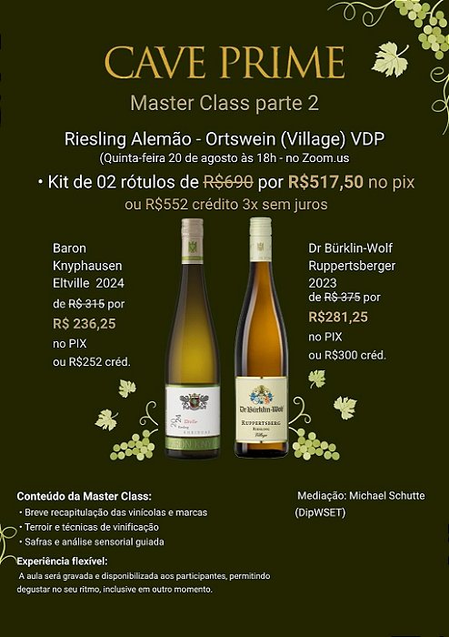 Kit 2 Rieslings da MasterClass - Ortswein (Village) Use PRIMEIRA15