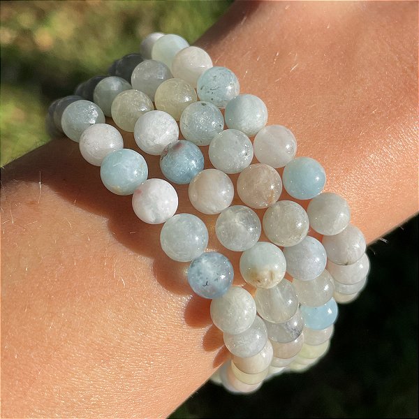 Pulseira de Água marinha esfera 6mm