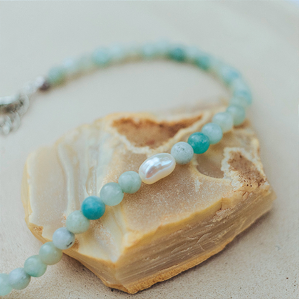 Tornozeleira de Amazonita com Pérola de água doce