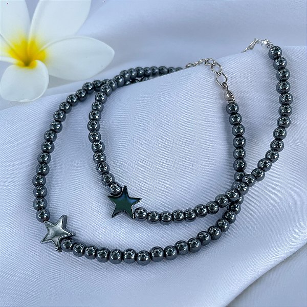 Tornozeleira de Hematita com estrela