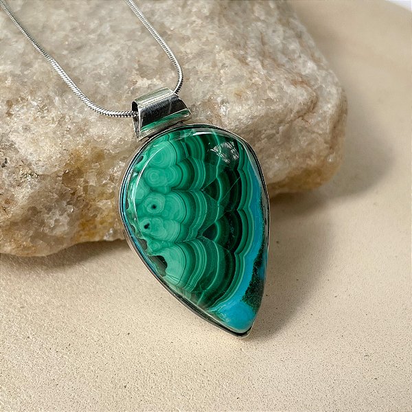 Pingente Crisomalaquita em prata 925
