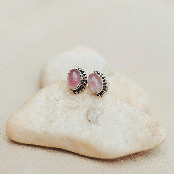 Brinco Quartzo rosa oval em prata 925