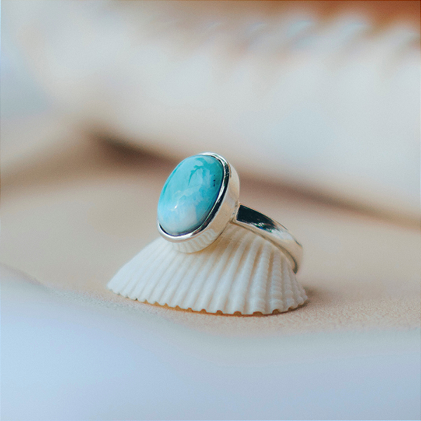 Anel Larimar oval em prata 925