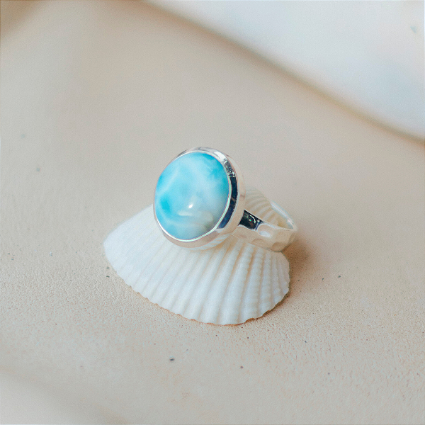 Anel Larimar redondo em prata 925
