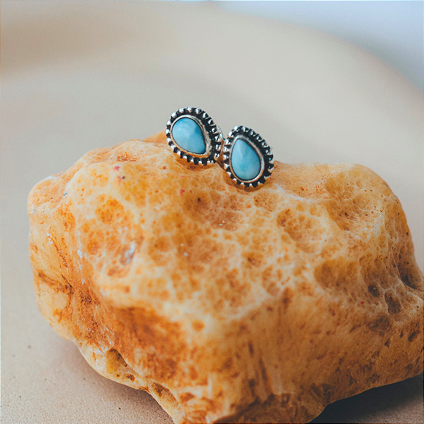 Brinco Larimar gotinha em prata 925