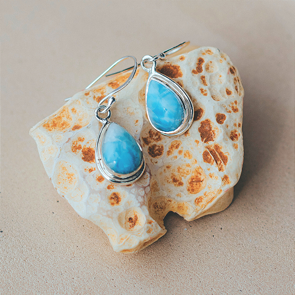 Brinco Larimar gota em prata 925