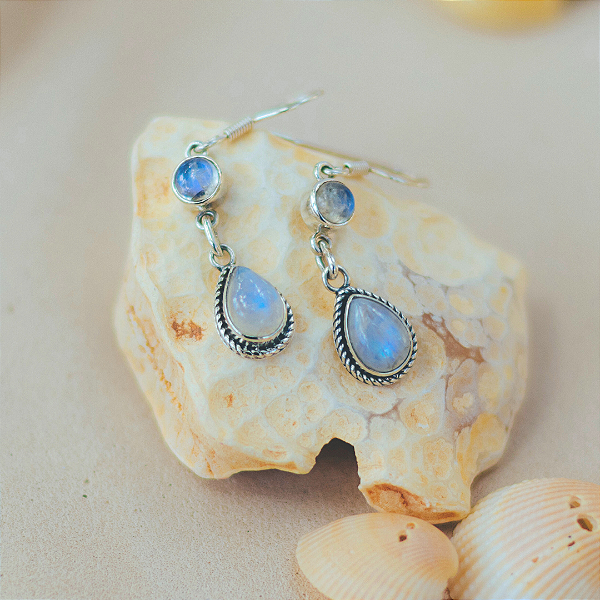 Brinco Pedra da lua gota em prata 925