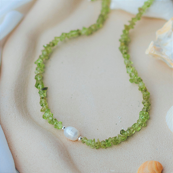 Choker de Peridoto com pérola de água doce