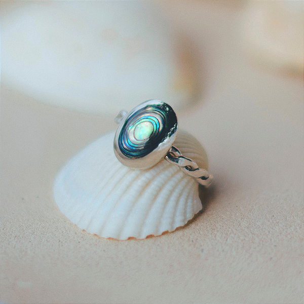 Anel Abalone oval em prata 925