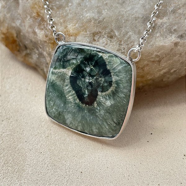 Amuleto Serafinita em prata 925 - 50cm