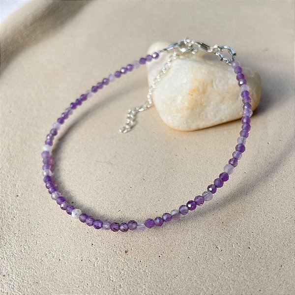 Pulseira Ametista facetada em prata 925