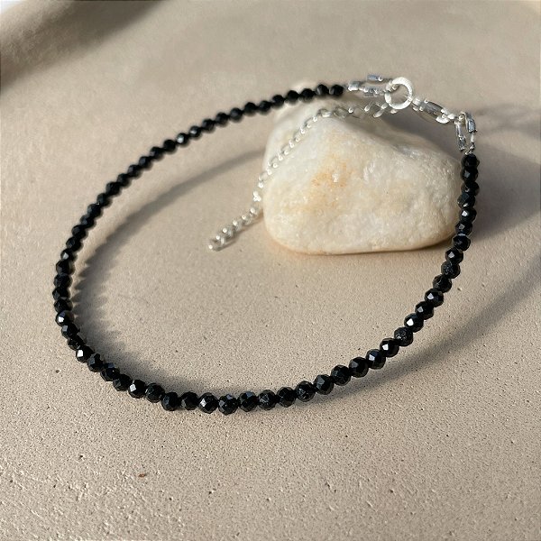 Pulseira Turmalina negra facetada em prata 925