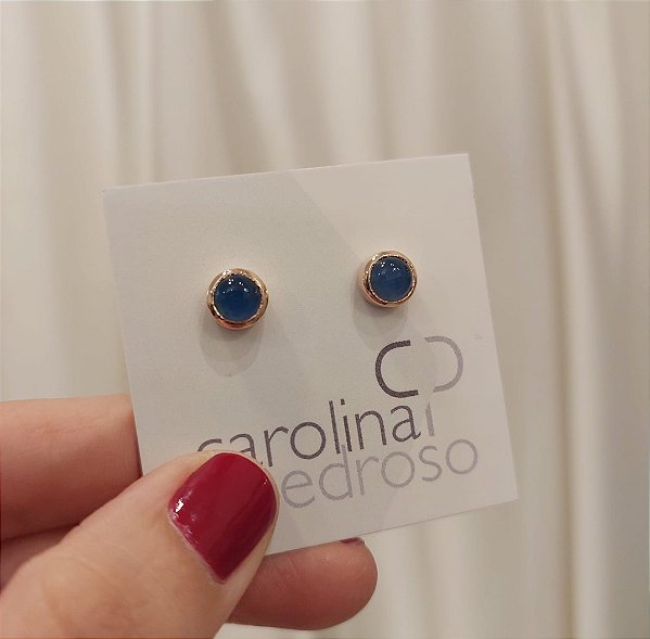 Brincos Pin - Ágata Azul Rosê