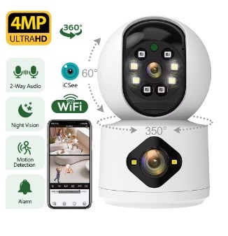 Camera ptz com lente dupla de 4mp, tela dupla monitor para bebê, rastreamento automarico