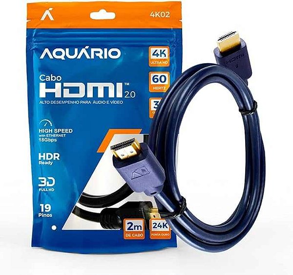 Cabo hdmi 2.0 4k 3d 19 pinos - 2 metros
