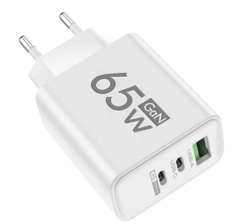 Fonte carga rapida usb 3.0 e tipo-c 65w - tomada 2 pinos chatos - branco