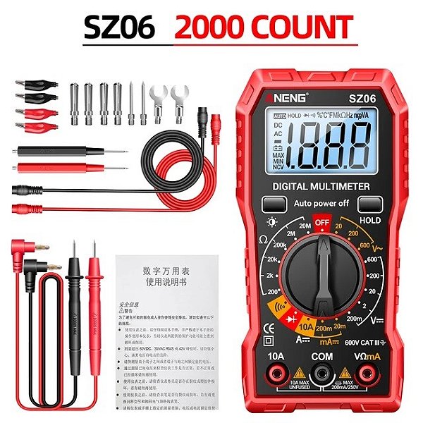 Medidor de resistencia de tensao multimetro digital, amperimetro ac dc 600vm luz de fundo lcd, teste de ohm aneng-sz06