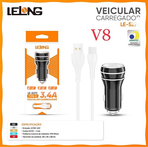Kit carregador veicular 3.4a v8 le-525v it-blue