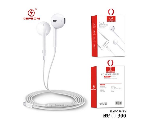 Fone de ouvido 750 type-c kapbom