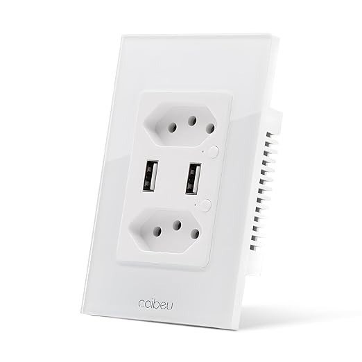 Interruptor de toque wi-fi inteligente, 2 tomada + 2 usb alexa 313 100-240v tuya