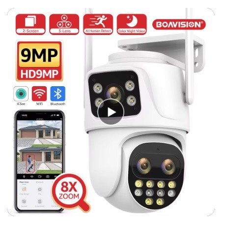 Camera de vigilancia wi fi 2 lentes 4mp 5k zoom 8x