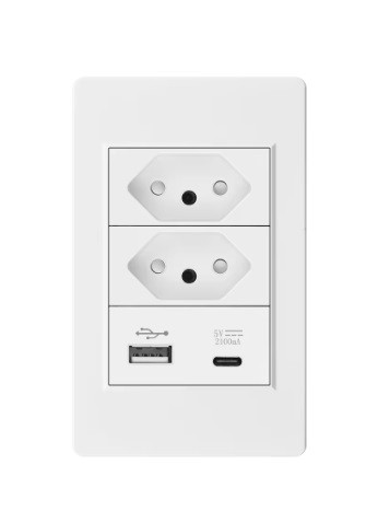 Tomada painel plastico branca 10a com conexao usb + tipo c - viswe