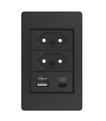 Tomada painel plastico black 10a com conexao usb + tipo c - viswe