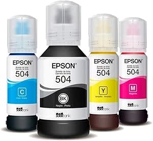 Kit de Tinta com 4 cores EPSON L6161 L4150 L4160 T504 Cor das tintas Preto, Magenta, Ciano e Amarelo