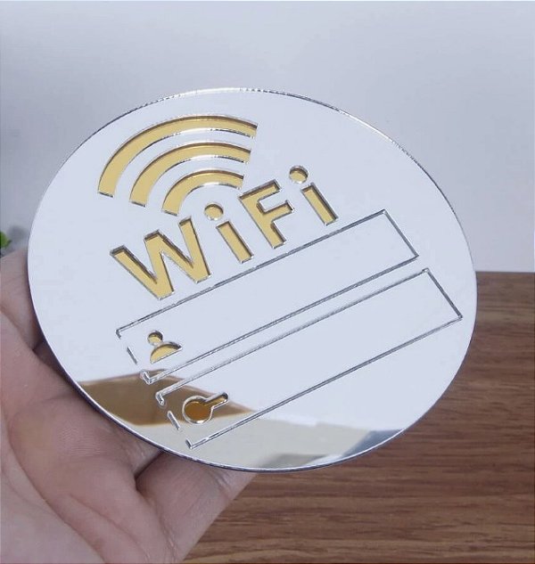 Placa WIFI para escrever senha auto colante redonda 12cm prata com dourado