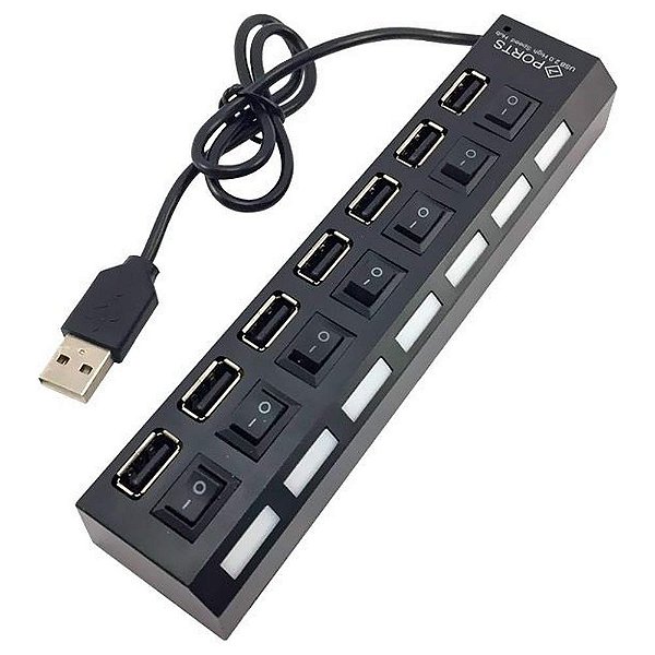 Hub 7 Portas Usb 2.0 Com Switch e Led Indicador  UH-2S7 - Exbom