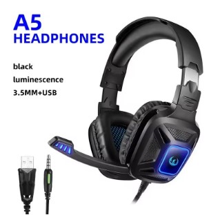 Fone de ouvido imersivos para jogos com microfone, luzes LED a5