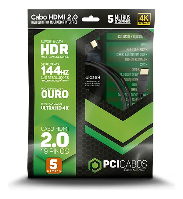 Cabo Hdmi 2.0 4K 19 Pinos 5 Mt Pci Cabos