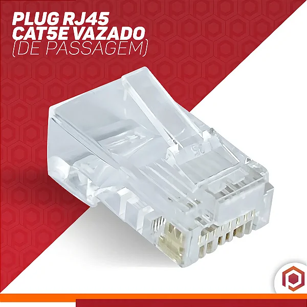 Plug RJ45 Passagem CAT5E Vazado