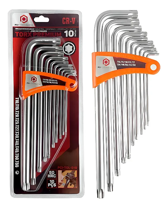 Kit 10 Chaves Hexagonais Torx Profissional Furo No Centro
