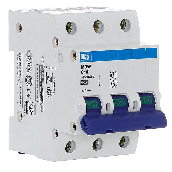 Disjuntor Din Mdwp C 3X 10A 3KA - Weg