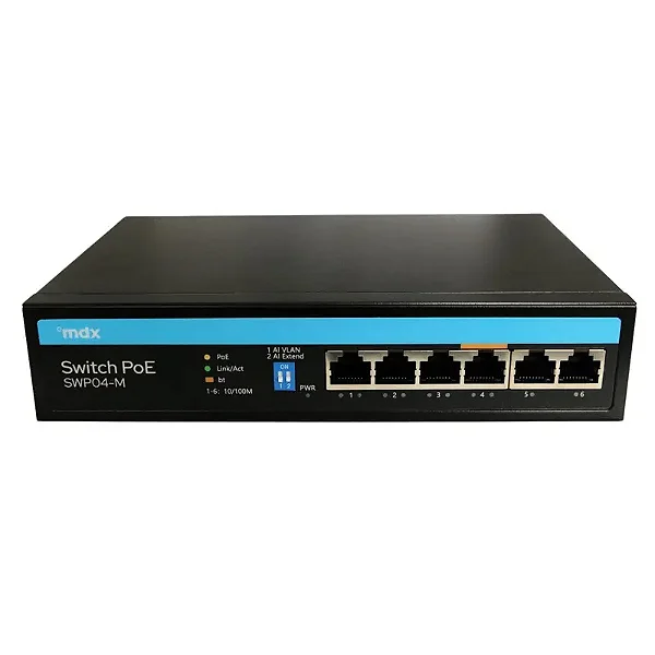 Switch Poe 04 Portas, Fast, 2 Uplink SWP04-M Mdx