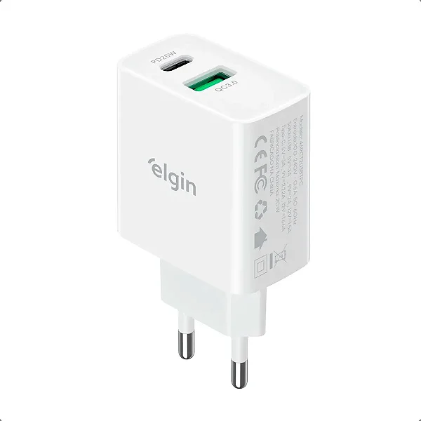 Carregador Tomada 20w 2 Saídas Usb + Tipo C - Elgin