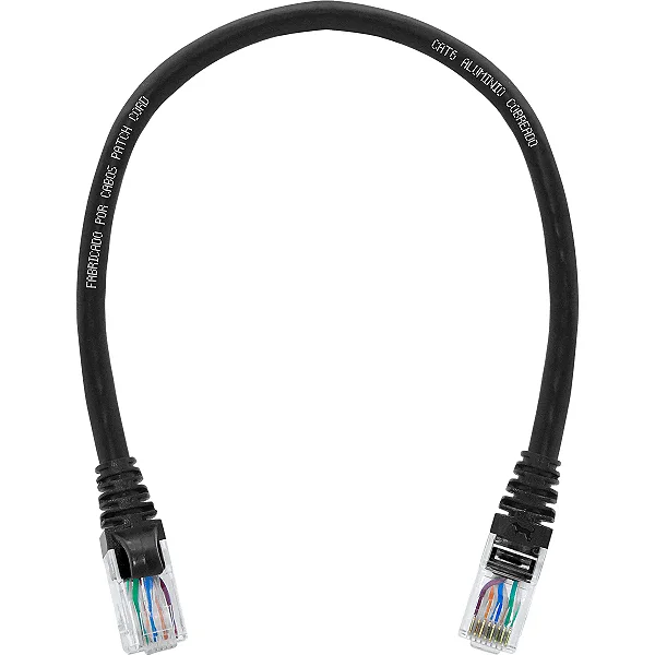 Patch Cord Cat6 30 Cm Preto Rede - CabosPathCord
