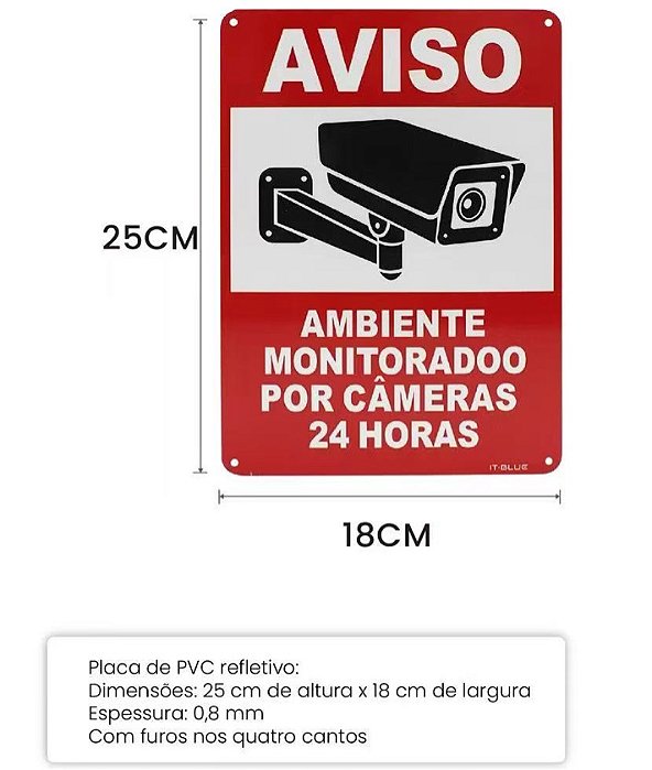 Placa de aviso (câmera) PVA vermelho externa 1255-P
