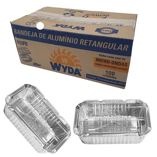 Bandeja de Aluminio Marmitinha 220Ml Tampa Transp. c/100 D12FS WYDA