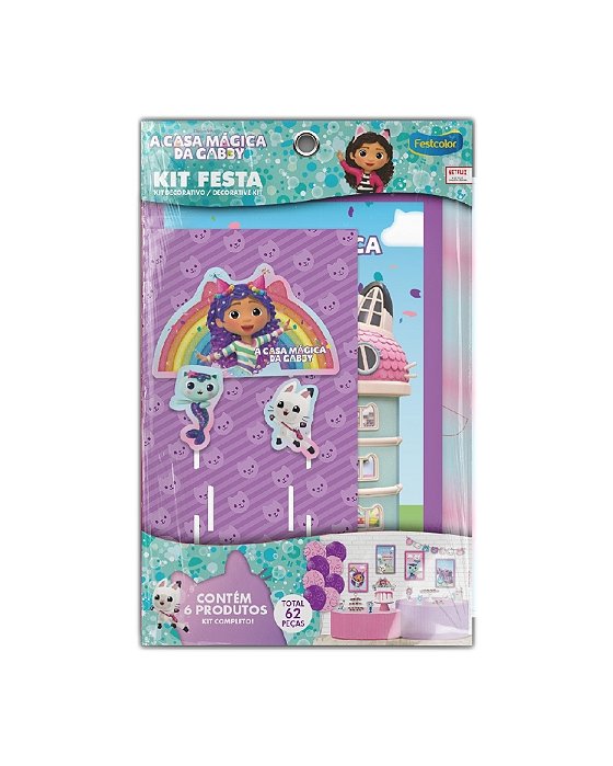 KIT FESTA C/62PÇS A CASA MÁGICA DA GABBY - FESTCOLOR