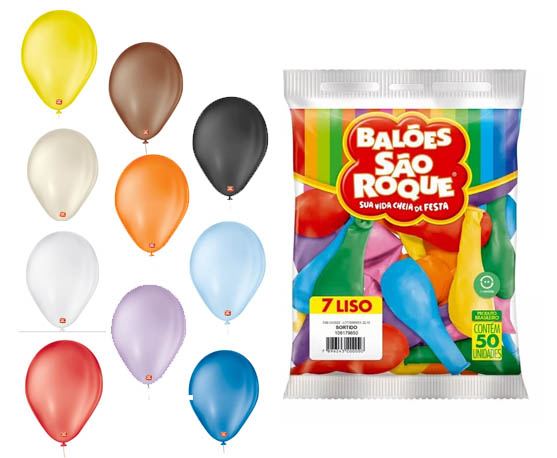 BALÃO LISO 7 POLEGADAS C/50UN - SÃO ROQUE