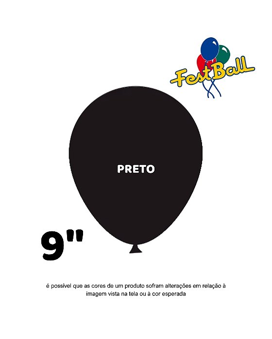 BALÃO 9 POLEGADAS LISO C/50UN PRETO - FEST BALL
