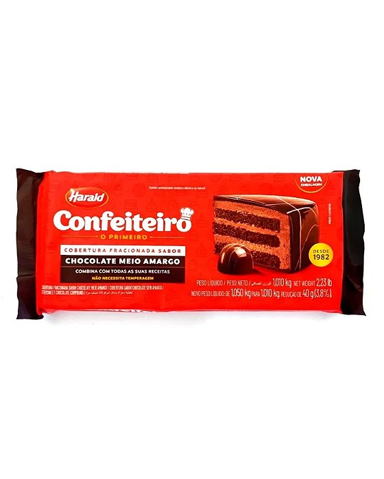 COBERTURA CONFEITEIRO CHOCOLATE MEIO AMARGO EM BARRA 1,010kg - HARALD