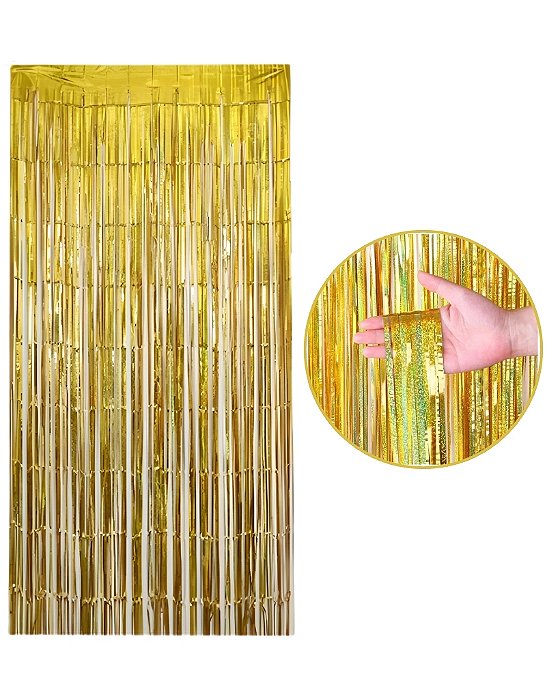 CORTINA DECORATIVA METALIZADA HOLOGRÁFICA 1X2m - DOURADA