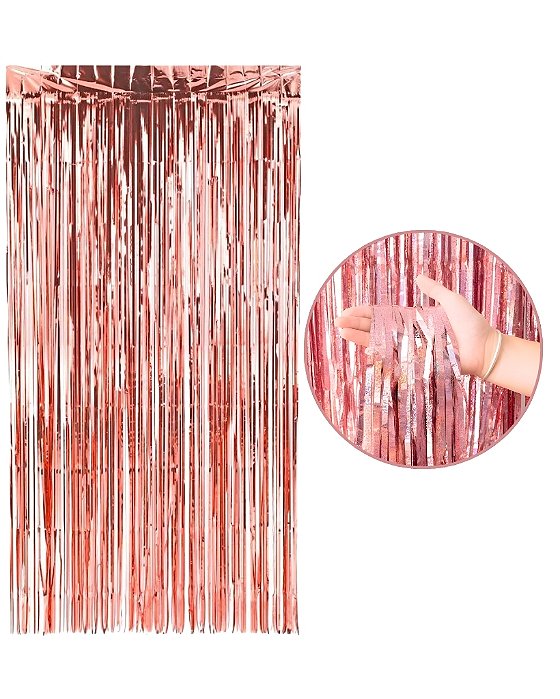 CORTINA DECORATIVA METALIZADA HOLOGRÁFICA 1X2m - ROSÊ